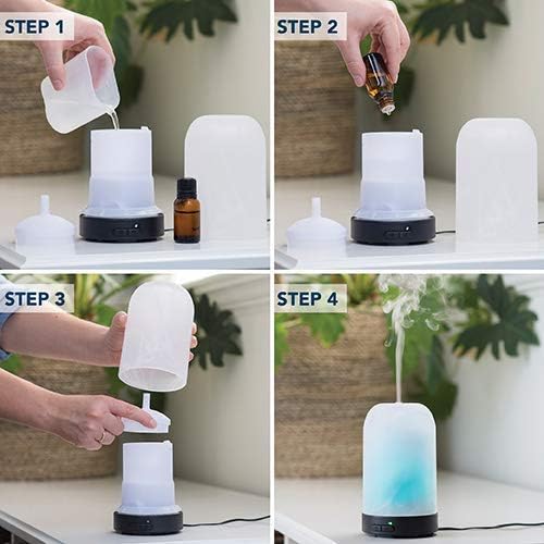 Medium Hand-Blown Glass Essential Oil Diffuser|100 mL Humidifying Ultrasonic Aromatherapy Diffuser 8 Colorful LED Lights, Intermittent & Continual Mist, Auto Shut-Off, Black