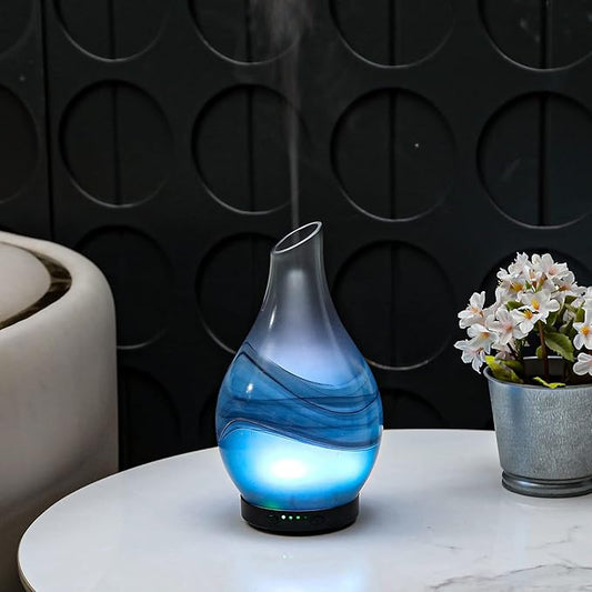 Essential Oil Diffusers Handmade Art Glass Ultrasonic Aromatherapy Diffusers with 7 Colors Lights Changing, Waterless Auto Shut-Off, Time Setting for Home, Office, Room 120ml