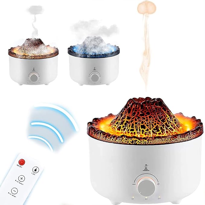 Essential Oil Diffusers 560ML,Cool Mist Humidifier Remote Control Ultrasonic Diffuser Flame Volcano with Jellyfish Shaped Spray for Bedroom, Living Room, Office, Spa and Yoga Room