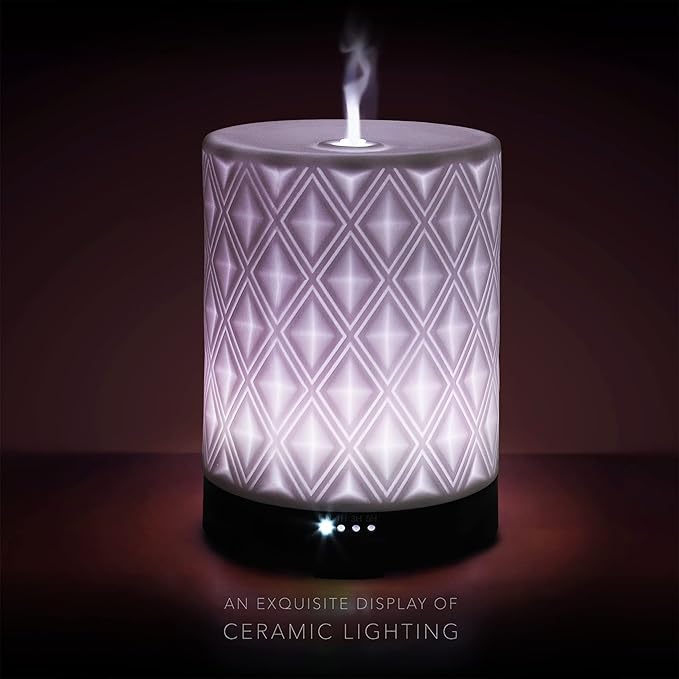 Essential Oil Diffuser for Large Room White Ceramic 250ml Aromatherapy Diffuser with 4 Timers 7 Night Lights and Auto Off Function for Home Gift