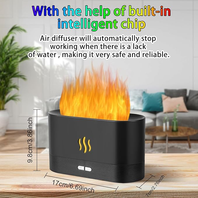 Flame Diffuser Humidifier-Auto Off 180ml Essential Oil Diffuser-2 Modes Brightness Aroma Humidifier with Fire Flame Effect for Home,Office,Spa,Gym (Black)