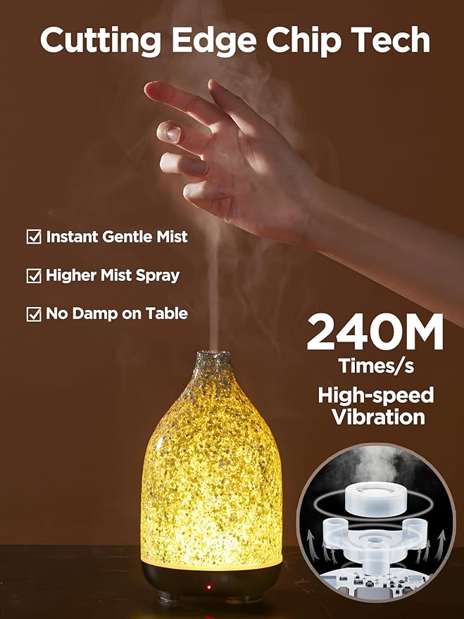 Aromatherapy Diffuser for Essential Oils 150ml Scent Diffuser Ultrasonic Cool Mist Humidifier with 2 Mist Modes 7 Color Lights Waterless Auto Off for Room Office, Shiny Silver