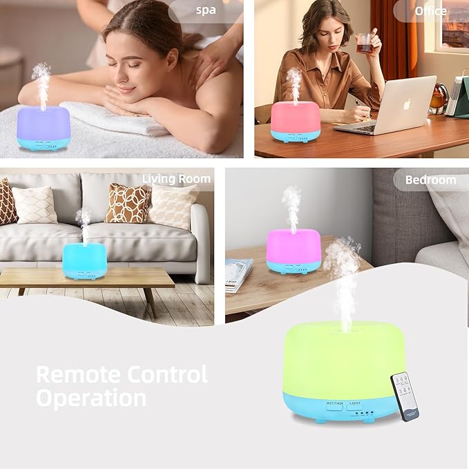 300ML Air Diffuser for Essential Oils, Ultrasonic Aromatherapy Diffuser, Remote Control Aroma Diffuser Humidfer, 7Color Changing LED Light,Auto-Off, Timer for Home, Bedroom, Office, Kids.