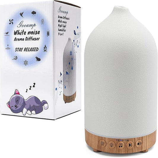 200ML White Noise Ceramic Diffuser,Sleep Sound Machine with 20 Natural Soothing Sounds, 7 Color Lights,Essential Oil Diffuser, Timer for Baby, Kids, Adults, Office, Home(Wood Grain)