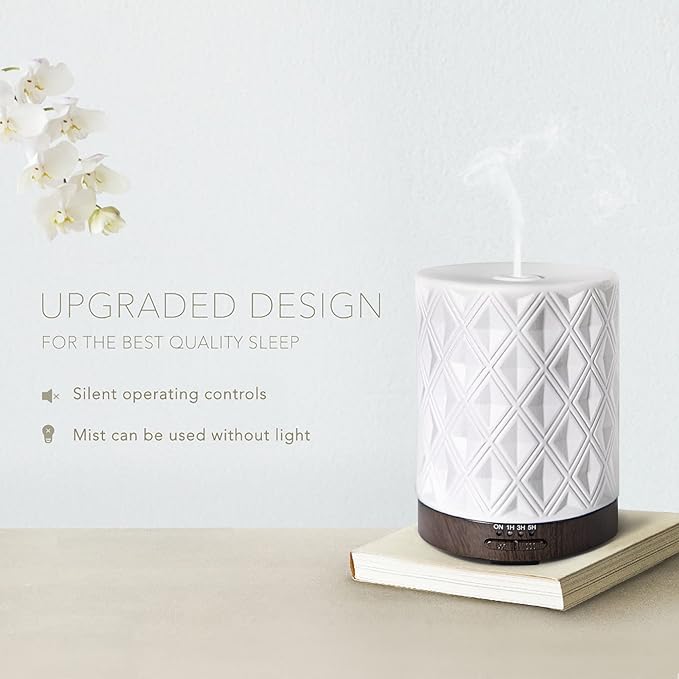 Essential Oil Diffuser for Large Room White Ceramic 250ml Aromatherapy Diffuser with 4 Timers 7 Night Lights and Auto Off Function for Home Gift