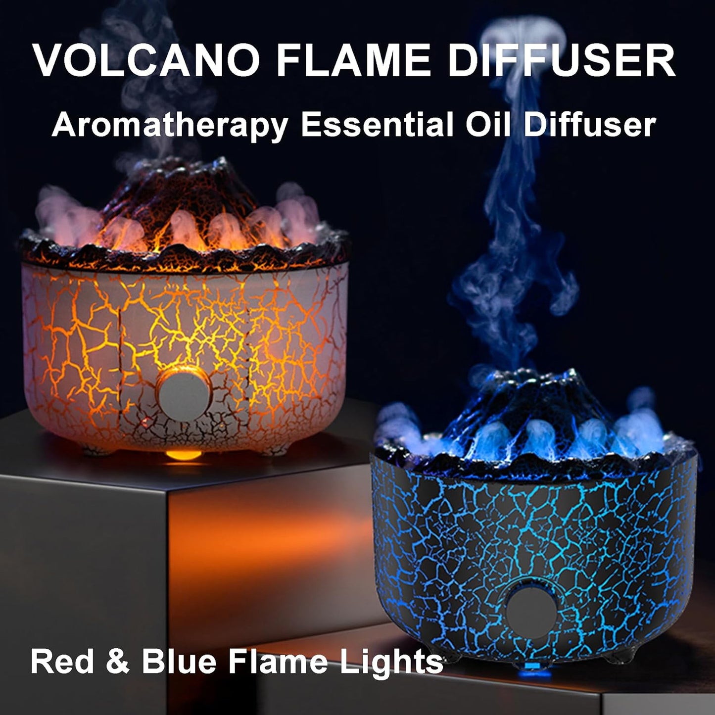 Aromatherapy Essential Oil Diffuser, 560ml Ultrasonic Cool Mist Diffuser/Humidifier with Flame & Volcano 2 Mist Mode, for Bedroom,Office,Home, Auto Shut-Off, Remote Control, Gift (Blcak)