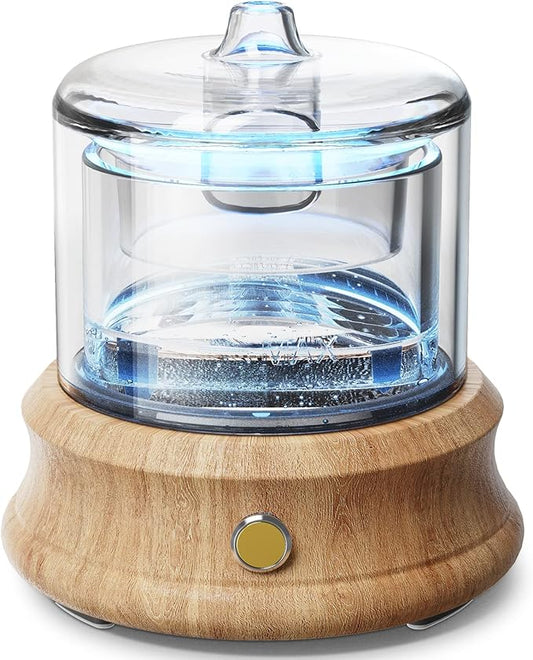 Glass Essential Oil Diffuser, 80ML Small Glass Reservoir Natural Wood Base Ultrasonic Cool Mist Aroma Diffusers with USB-Cord Auto-Off 7 Color Light for Home Office Bedroom