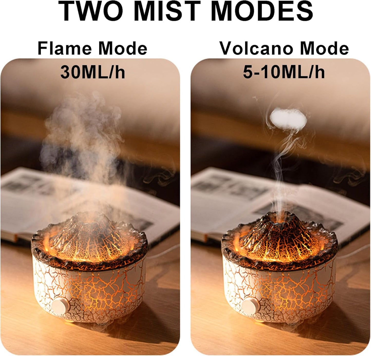 Aromatherapy Essential Oil Diffuser, 560ml Ultrasonic Cool Mist Diffuser/Humidifier with Flame & Volcano 2 Mist Mode, for Bedroom,Office,Home, Auto Shut-Off, Remote Control, Gift (Blcak)